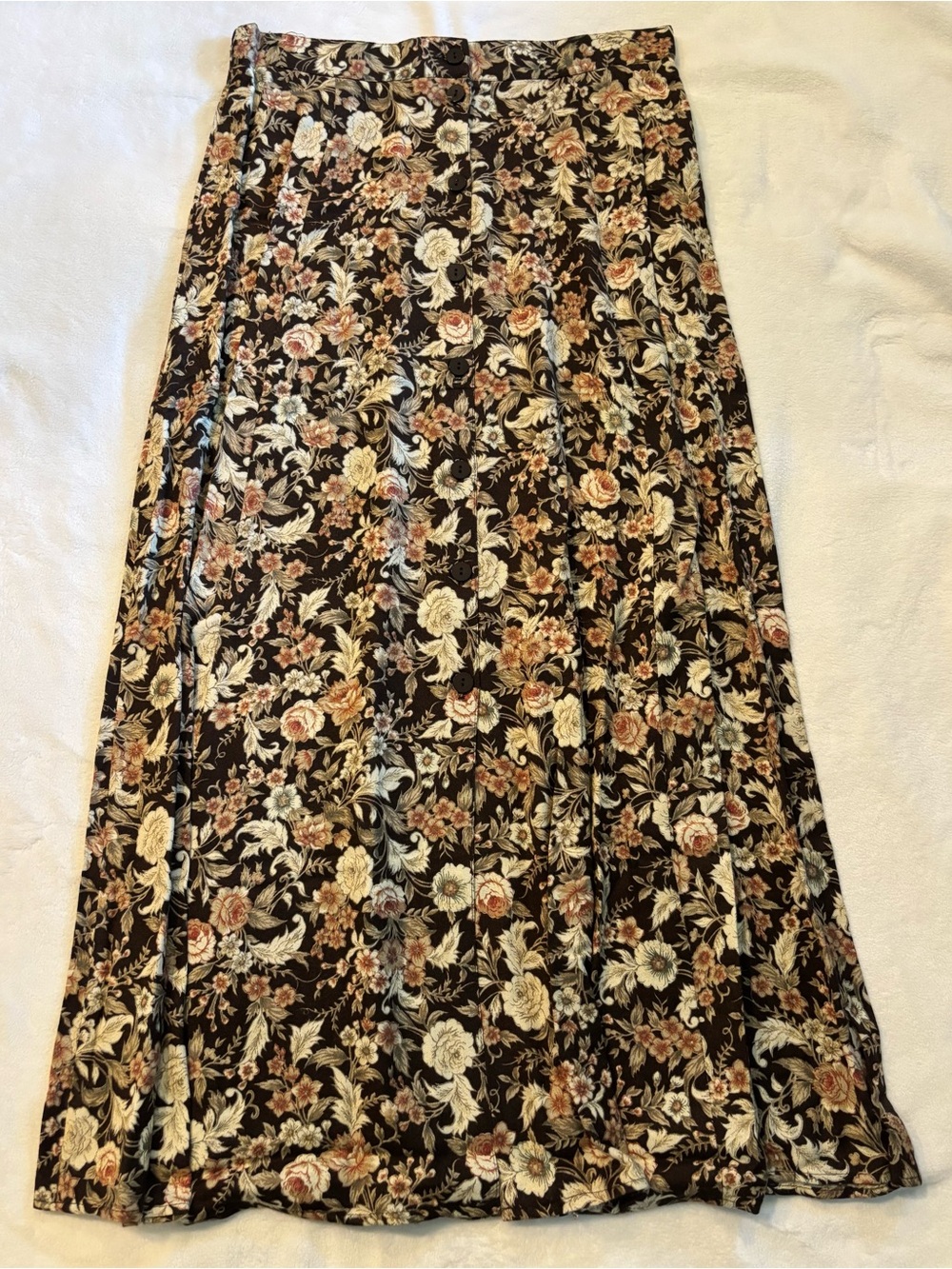Metropolitan New York 10001 Floral Brown Maxi Skirt with Cream & Tan Blooms
